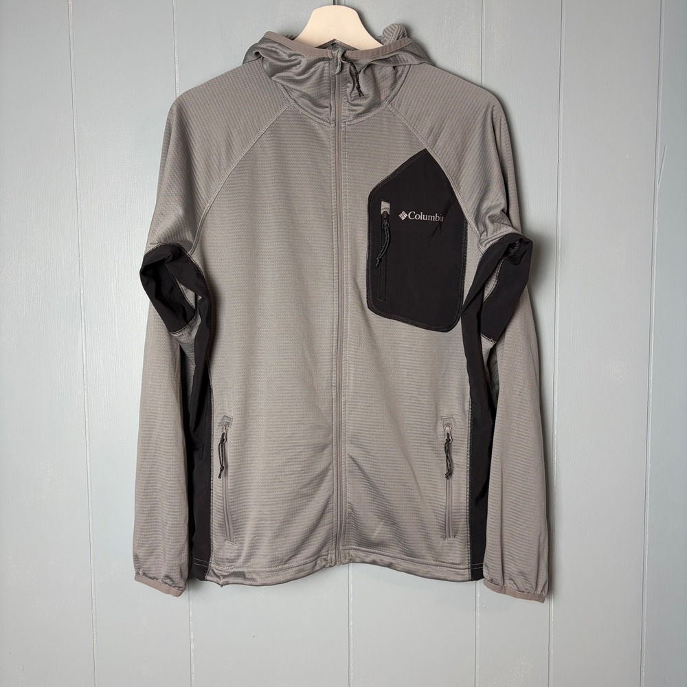 Columbia Mens Grey Grid Fleece Full Zip Hoodie Jacket XO0895 Small
